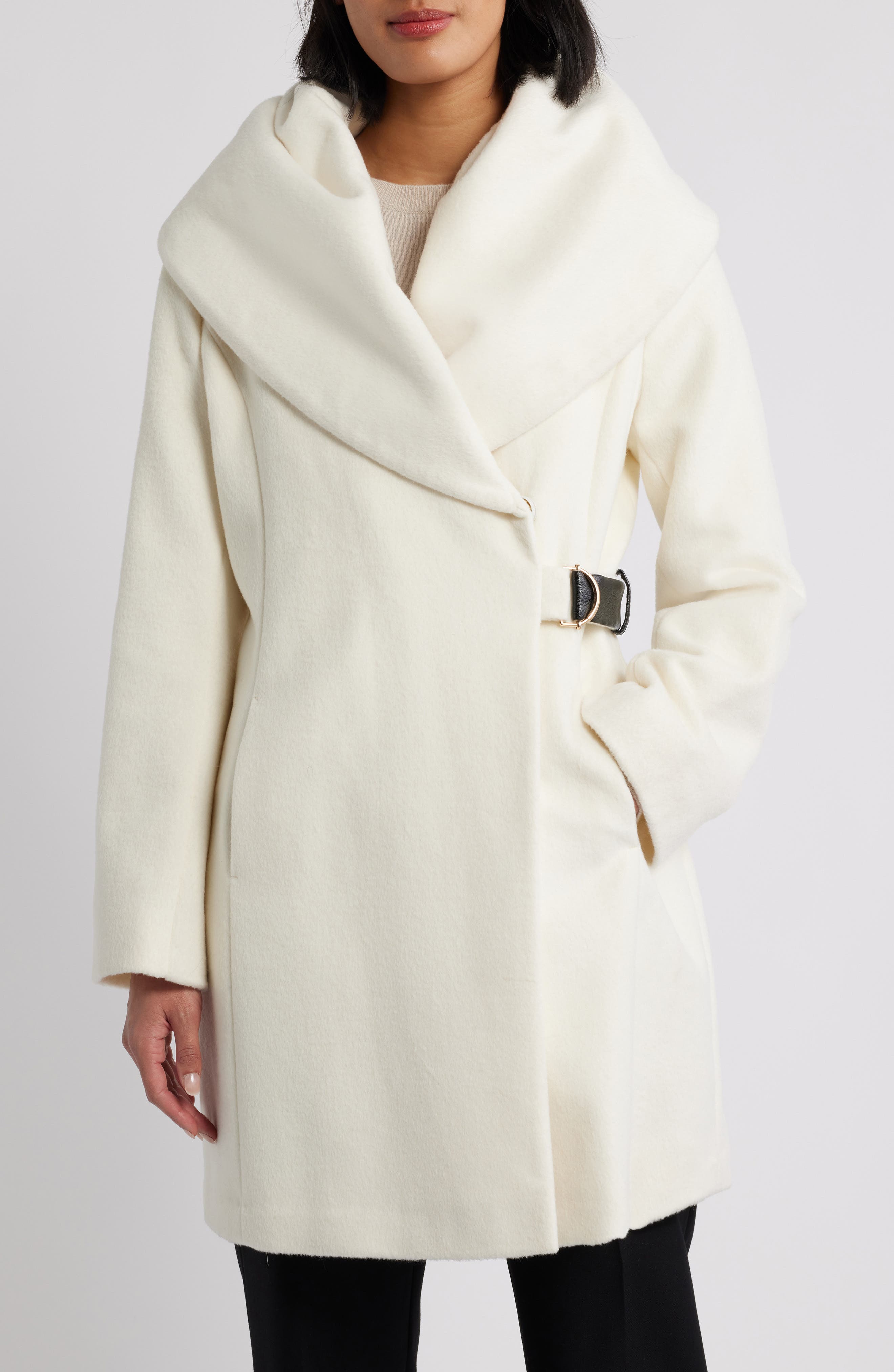 Hooded Wool Blend Belted Coat - image 3