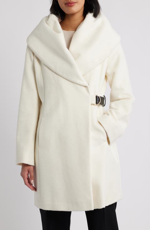 Hooded Wool Blend Belted Coat