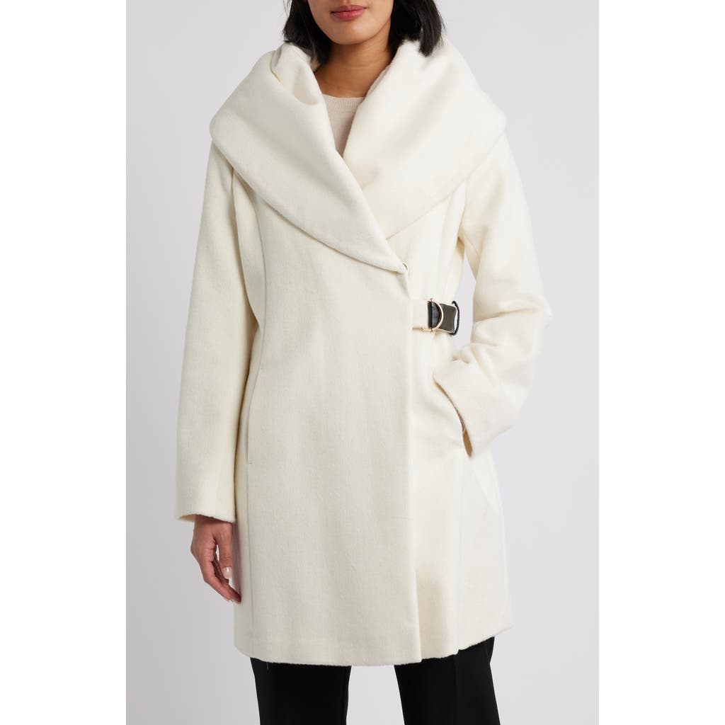 Via Spiga Hooded Wool Blend Belted Coat in Winter White at Nordstrom, Size X-Large