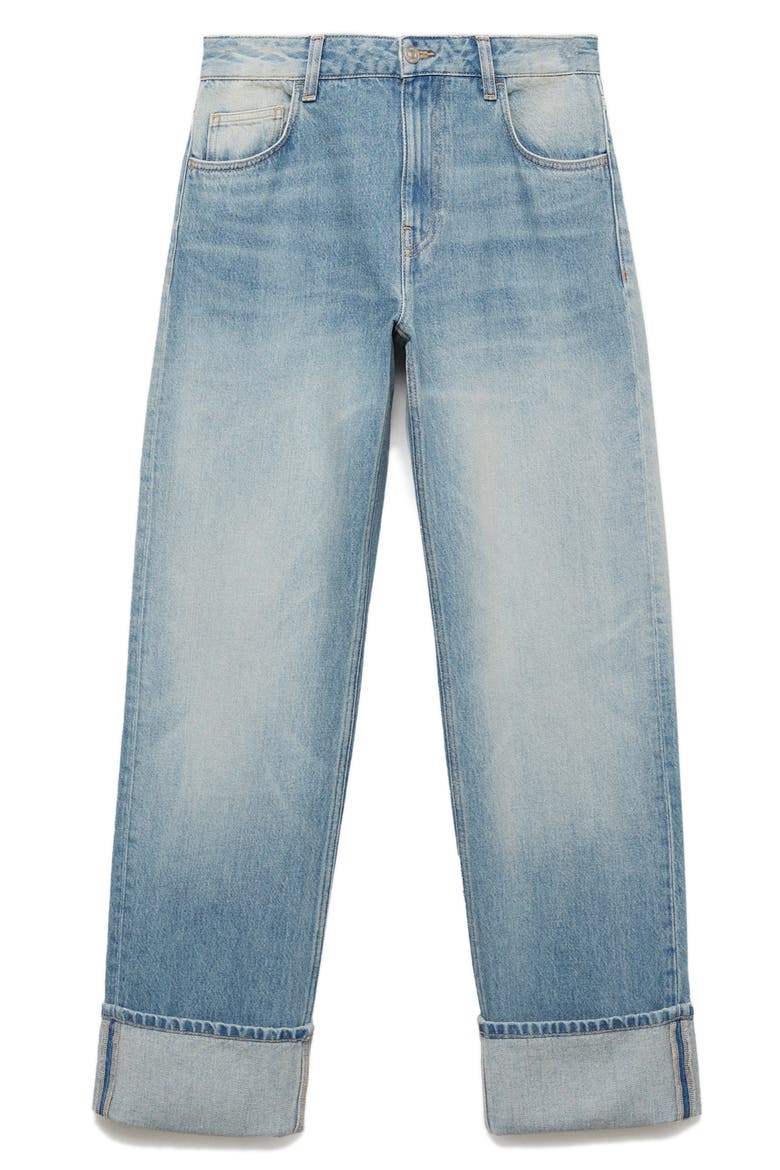 Cuffed Straight Leg Jeans, Alternate, color, LIGHT BLUE