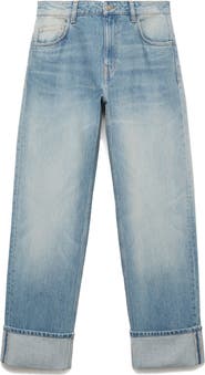 MANGO Cuffed Straight Leg Jeans