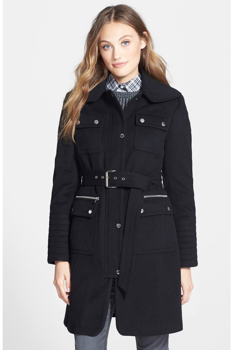 Belted Wool Blend Trench Coat, Main, color, BLACK