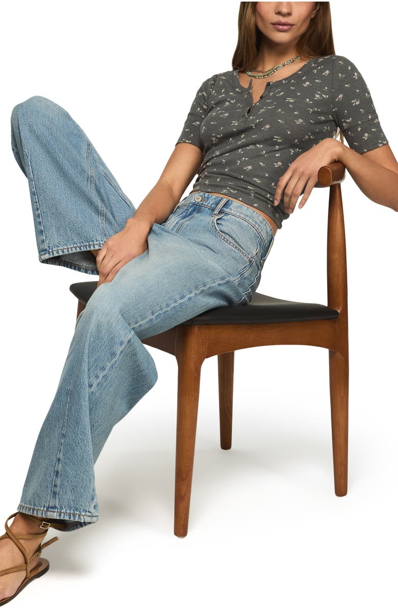 Lucky Brand Rib Henley Top, Alternate, color, Black Floral