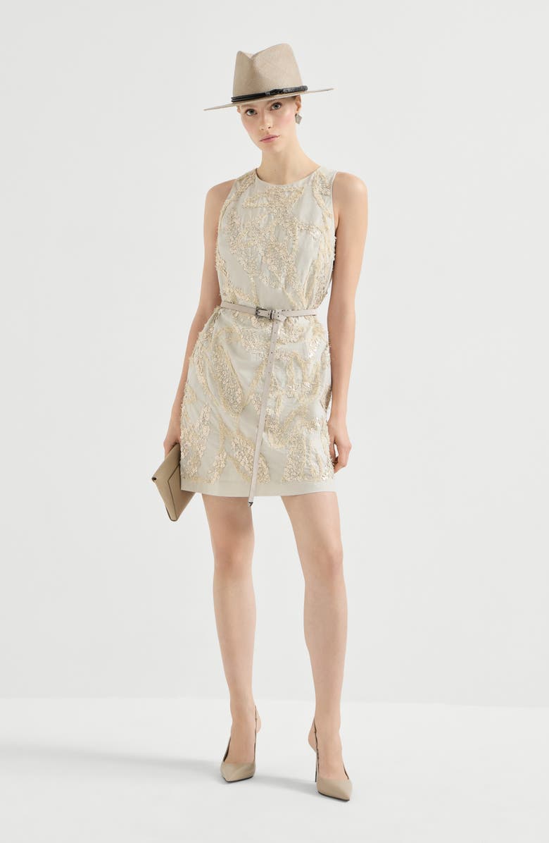 Brunello Cucinelli Mini dress with dazzling embroidery, Alternate, color, Beige