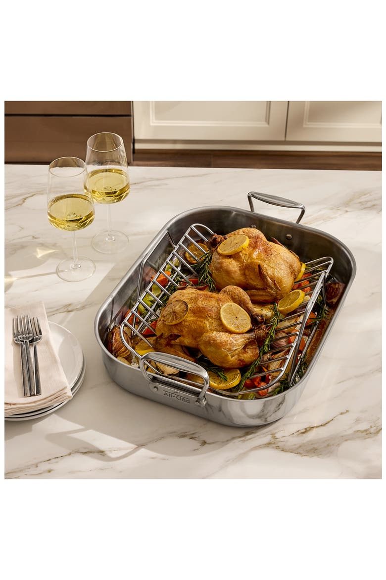 Extra Large Stainless Steel Roaster with Rack, Alternate, color, SILVER