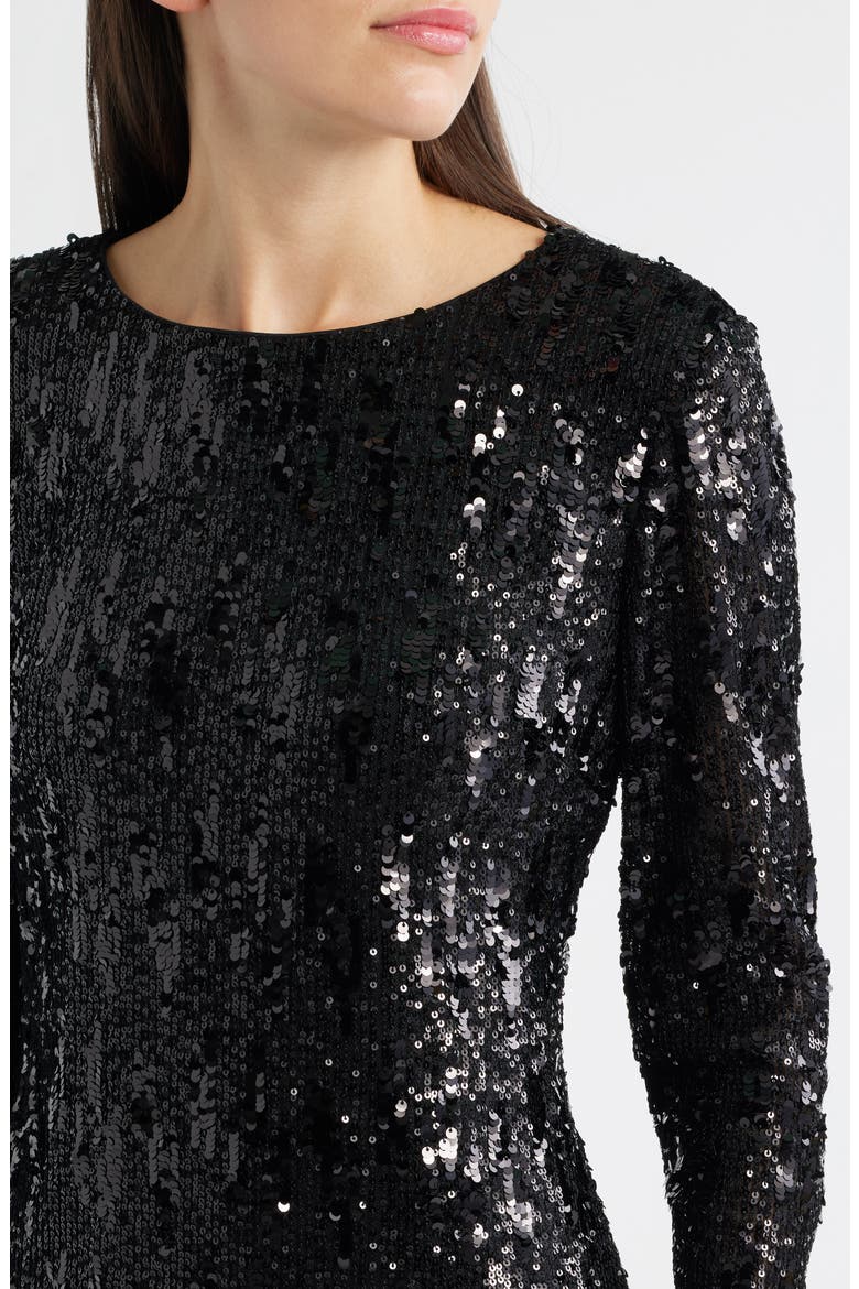 Sequin Long Sleeve Shift Minidress, Alternate, color, BLACK