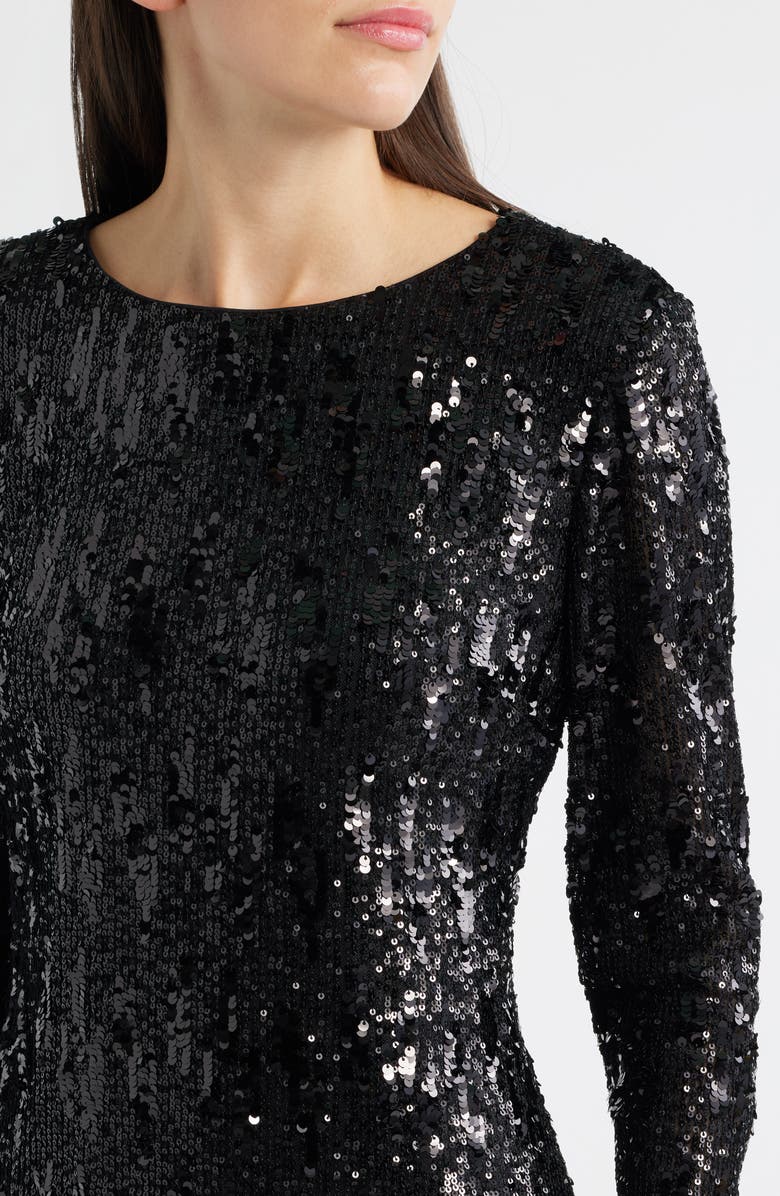 Sam Edelman Sequin Long Sleeve Shift Minidress, Alternate, color, Black