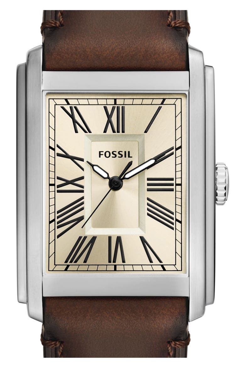Carraway Leather Strap Watch, 30mm, Alternate, color, BROWN/ SILVER