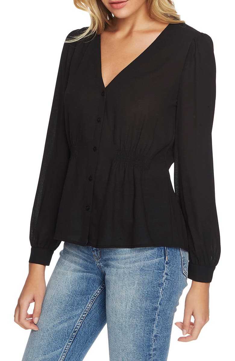 1.STATE Cinched Waist Button Front Blouse, Alternate, color,