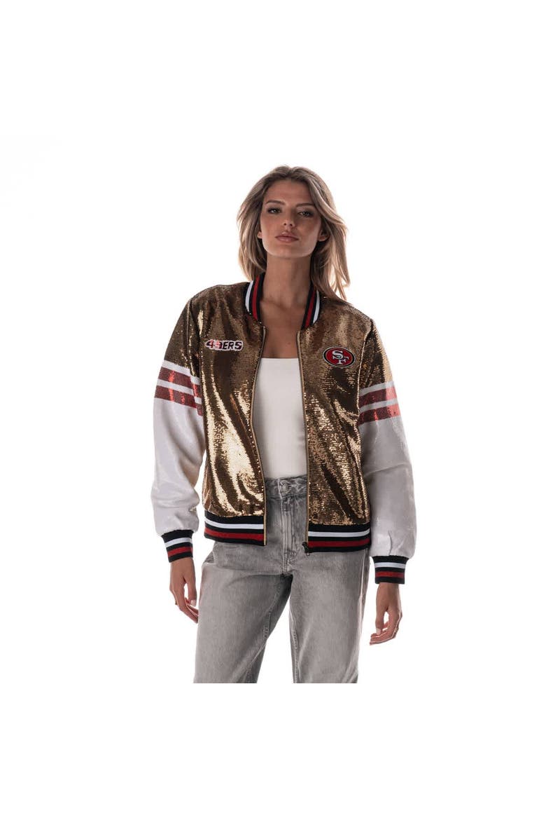 Women's The Wild Collective Gold San Francisco 49ers Sequin Bomber Jacket, Main, color, Gold