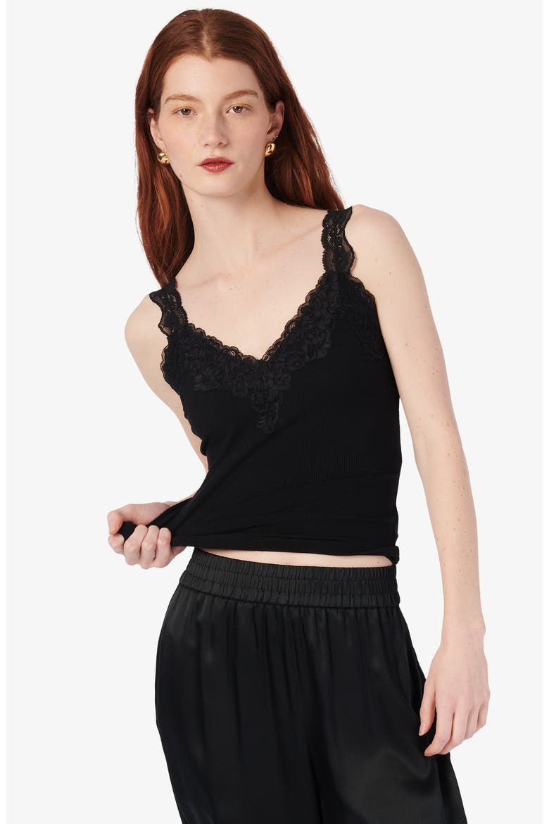Lani Lace Trim Rib Tank Top, Alternate, color, BLACK