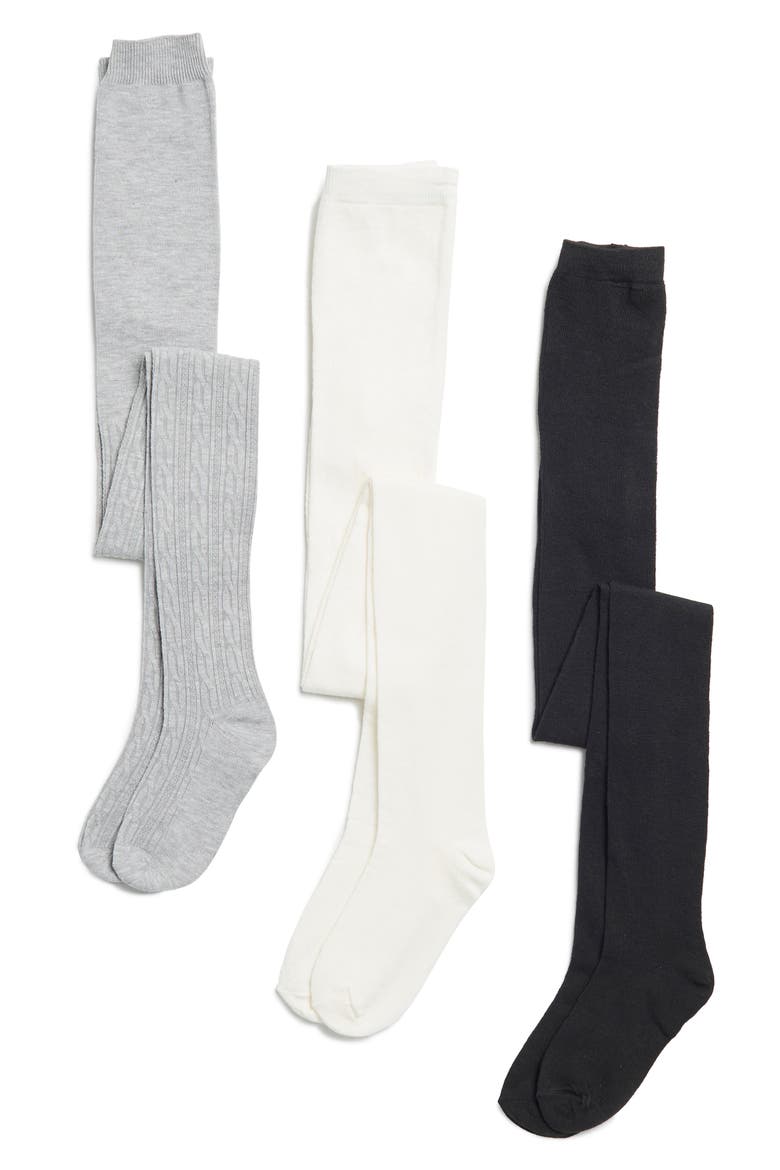 Kids' 3-Pack Cable Knit Sweater Tights, Main, color, GRY CMBO