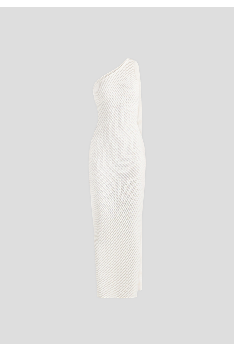 Laya Asymmetric Knit Midaxi Dress With Scarf, Alternate, color, Cream