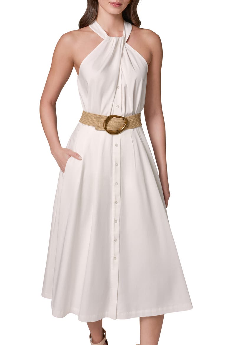 Belted Sleeveless Midi Dress, Alternate, color, CREAM