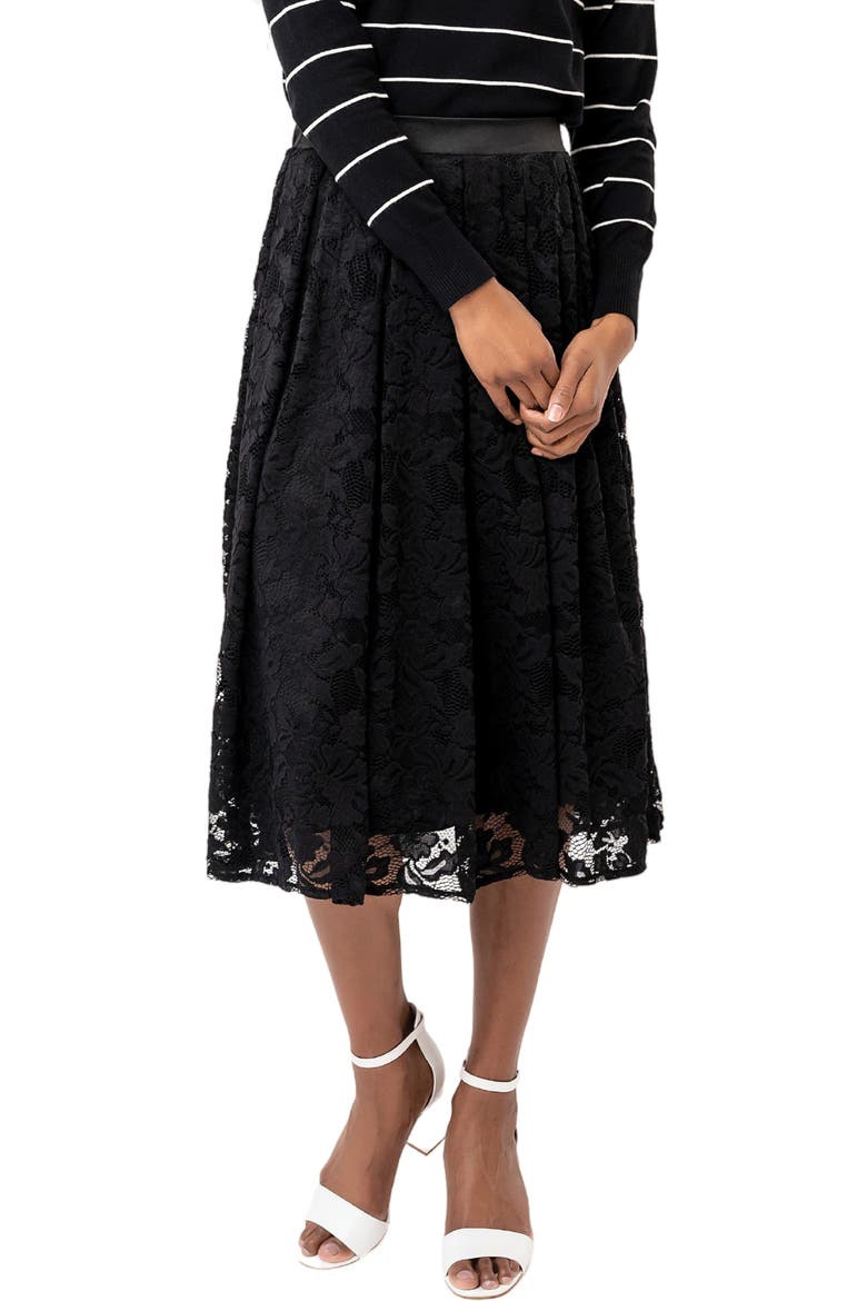 Party Lace Midi Skirt, Main, color, BLACK