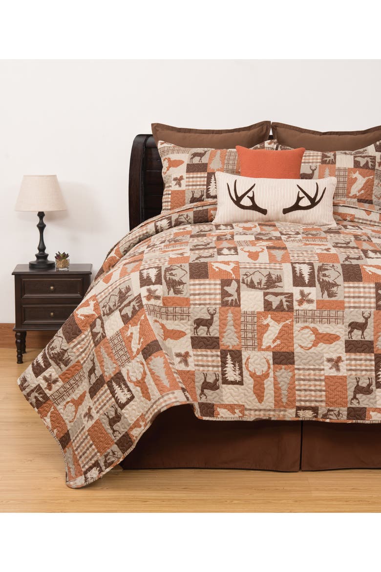 Buck Ridge Trail Rustic Lodge Quilt Set - Reversible and Machine Washable, Alternate, color, Brown