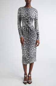 Dolce&Gabbana Leopard Print Long Sleeve Charmeuse Sheath Dress