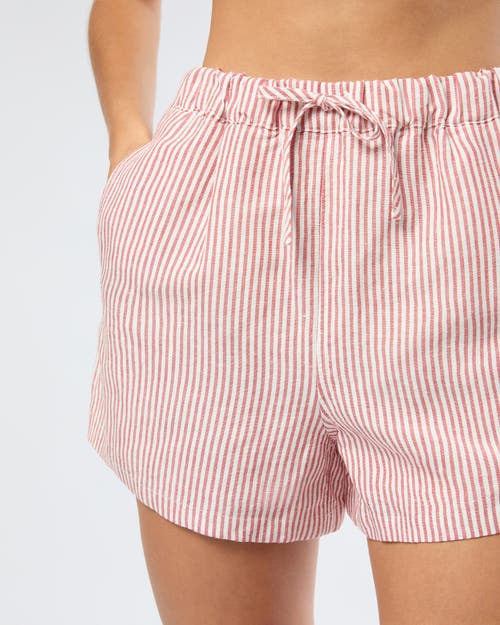 Onia Air Linen Drawstring Shorts In Dark Red/white