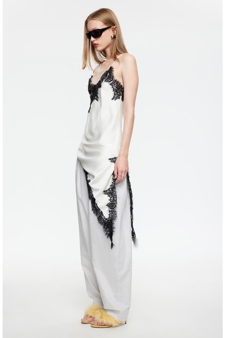 Emerging Lace Trim Asymmetric Slipdress, Alternate, color, PORCELAIN