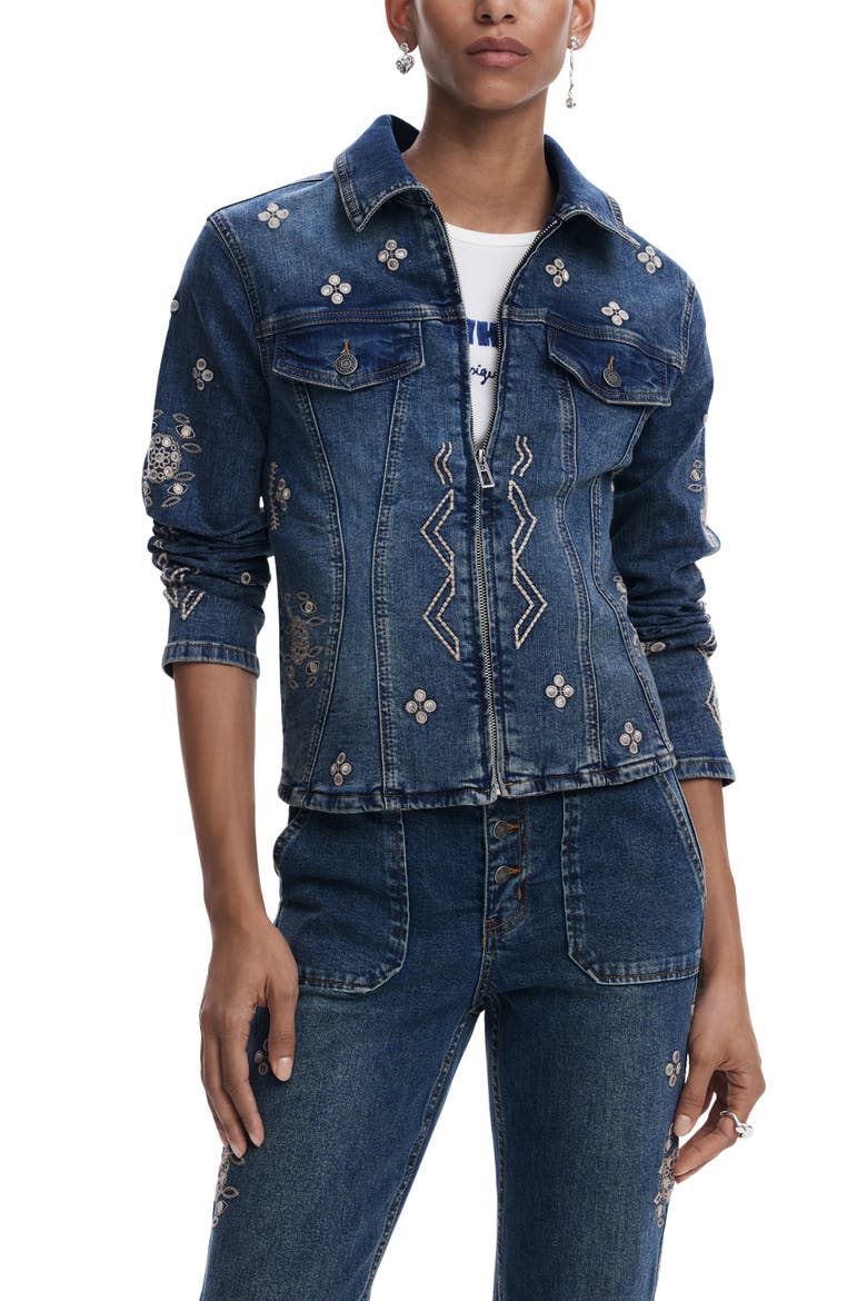 Zip Denim Trucker Jacket, Main, color, MEDIUM BLUE