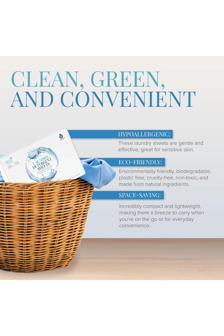 Natural Laundry Detergent Sheets - Fresh Linen Scent, Alternate, color, White
