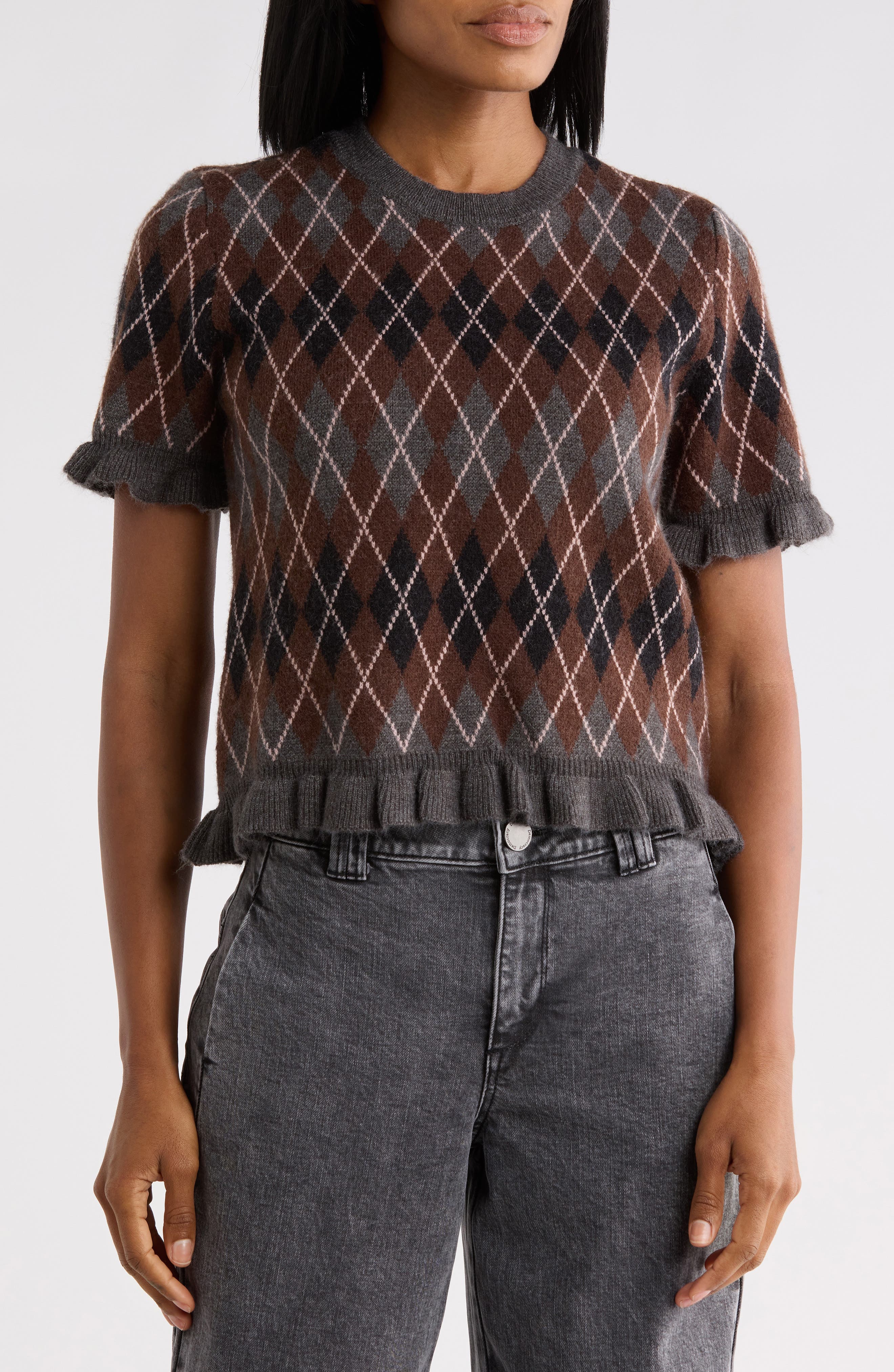 Ruffle Sleeve Argyle Sweater