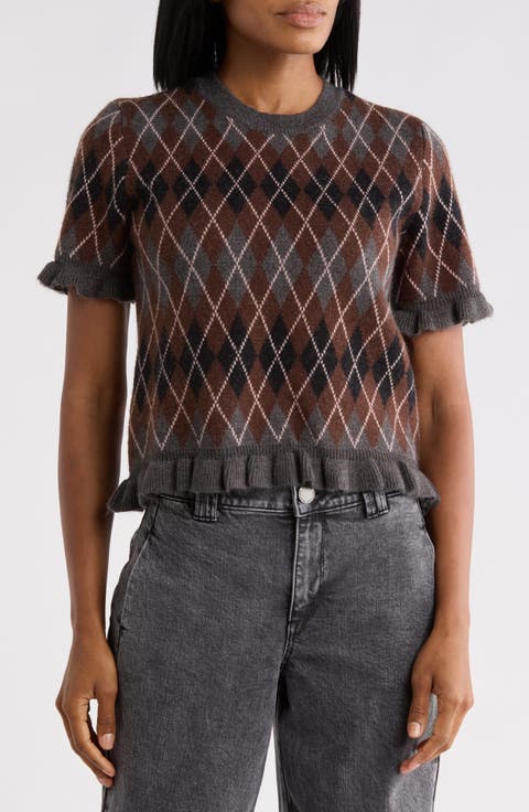 Ruffle Sleeve Argyle Sweater