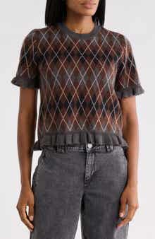 Ruffle Sleeve Argyle Sweater