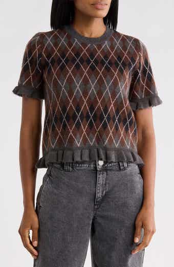 Ruffle Sleeve Argyle Sweater