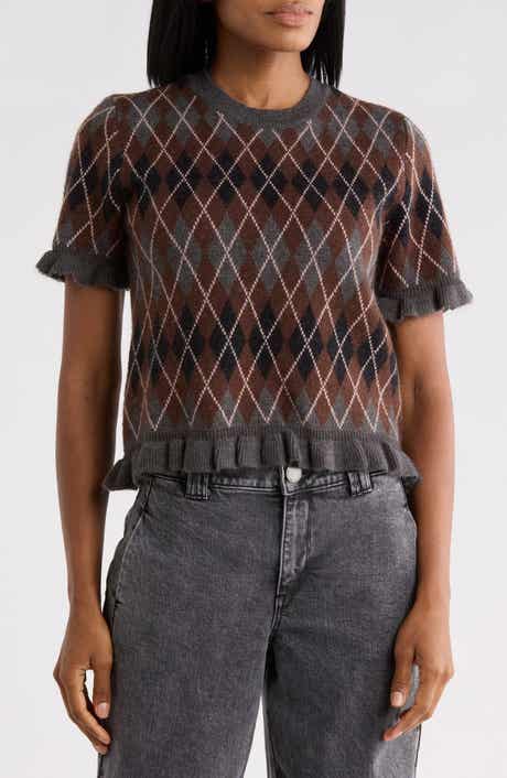 Ruffle Sleeve Argyle Sweater