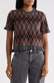 NVLT Ruffle Sleeve Argyle Sweater
