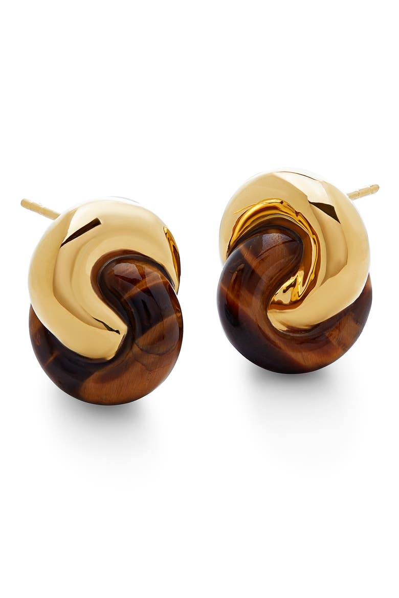 x Kate Young Tiger's Eye Link Stud Earrings, Main, color, 18K GOLD VERMEIL