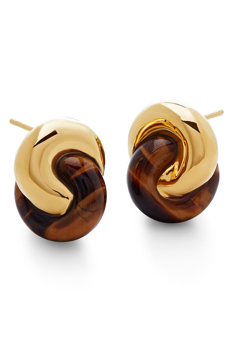 Monica Vinader x Kate Young Tiger's Eye Link Stud Earrings, Main, color, 18K Gold Vermeil