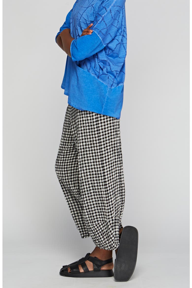 Rio Checkered Gauze Linen Pants, Alternate, color, Black