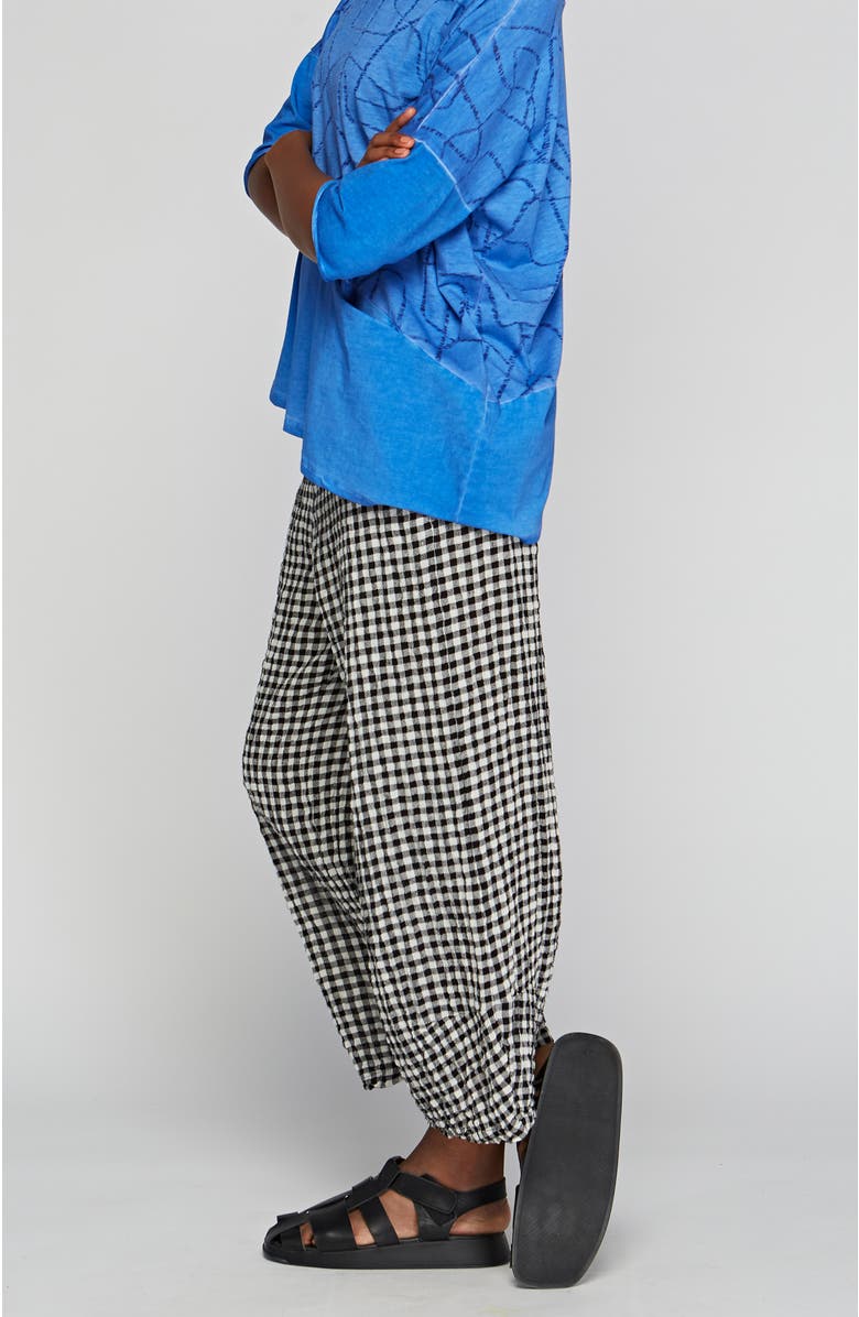 LUUKAA Rio Checkered Gauze Linen Pants, Alternate, color, Black