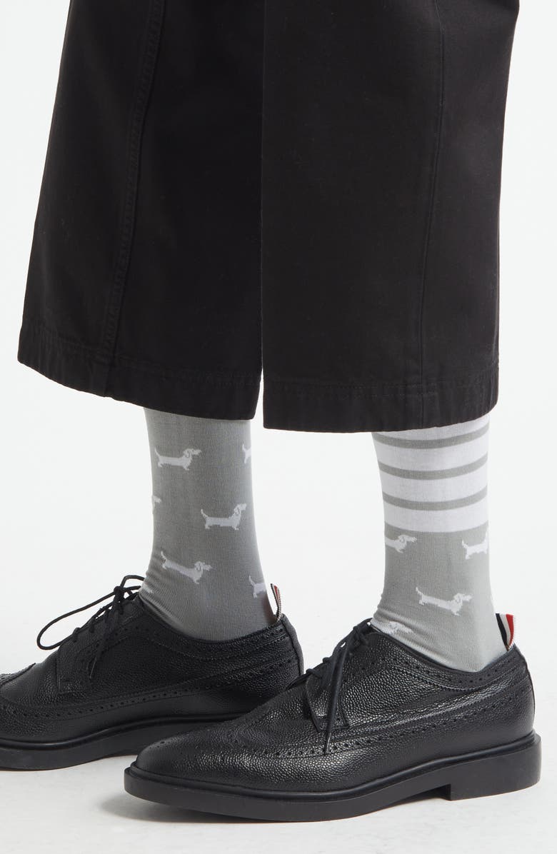 Thom Browne 4-Bar Hector Jacquard Crew Socks, Alternate, color, Light Grey