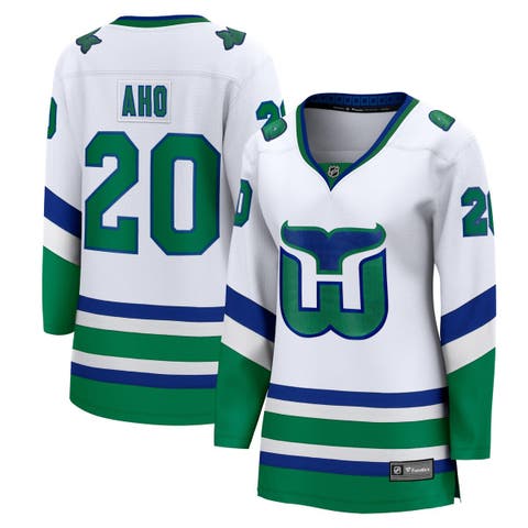 Women's Fanatics Branded Sebastian Aho White Carolina Hurricanes Whalers Premier Breakaway Jersey