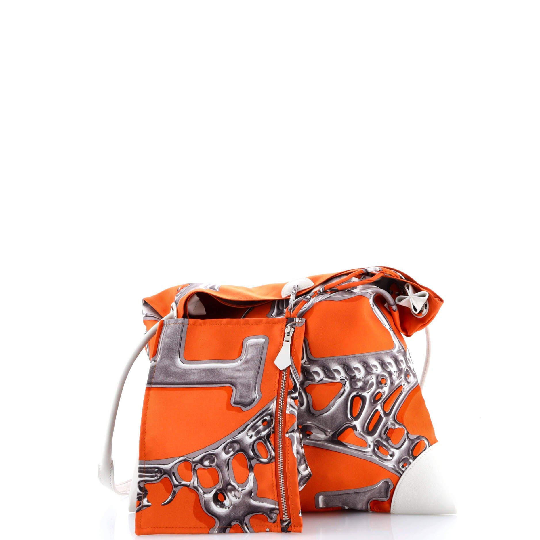 Pre-Owned Hermes Silky City Bag Printed Silk and Leather PM, Alternate, color, Orange