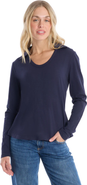 WILT Clothing Scoop Neck Long Sleeve Polo Tee with Round Hem