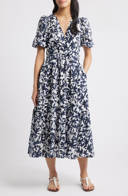 Caslonr Caslon(r) Twist Detail Allover Print Midi Dress In Ivory- Navy Serena Floral