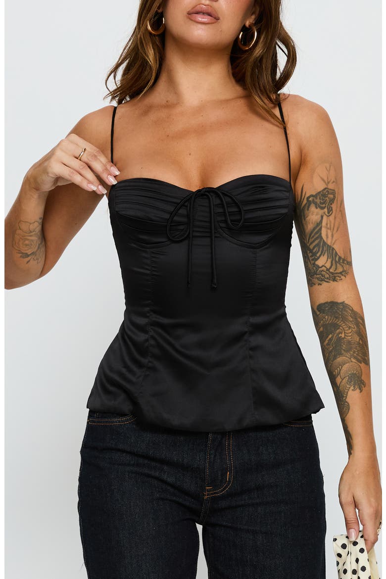 Hildy Tie-Back Satin Top, Main, color, BLACK