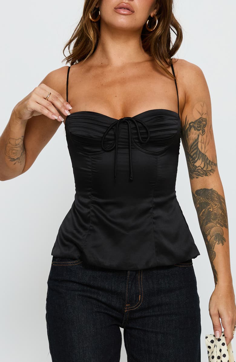 Princess Polly Hildy Tie-Back Satin Top, Main, color, Black