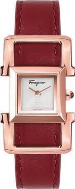 FERRAGAMO Salvatore Ferragamo Square Ingot Leather Strap Watch, 19.5mm