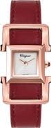 FERRAGAMO Salvatore Ferragamo Square Ingot Leather Strap Watch, 19.5mm