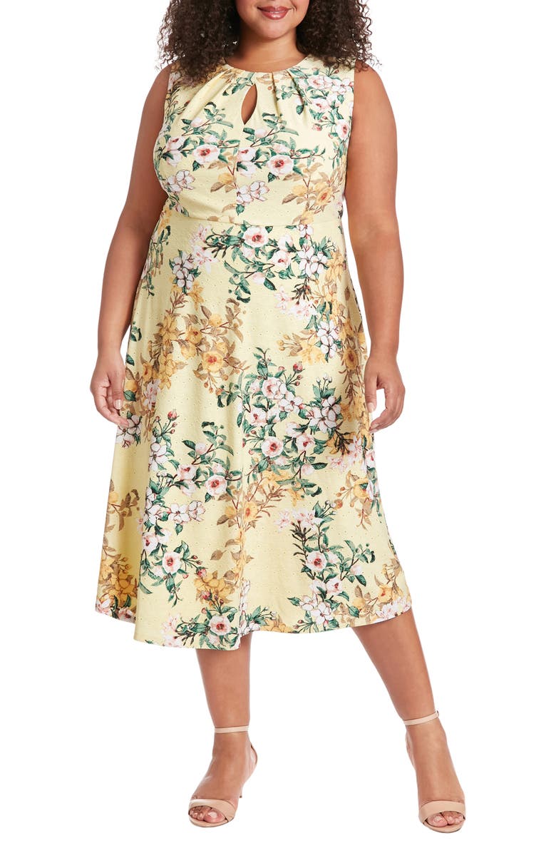 London Times Keyhole Sleeveless Fit & Flare Midi Dress, Main, color, 