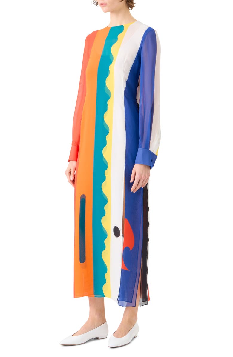 Akris Paravent Print Silk Chiffon Button-Up Shirt, Alternate, color, Orange Multicolor