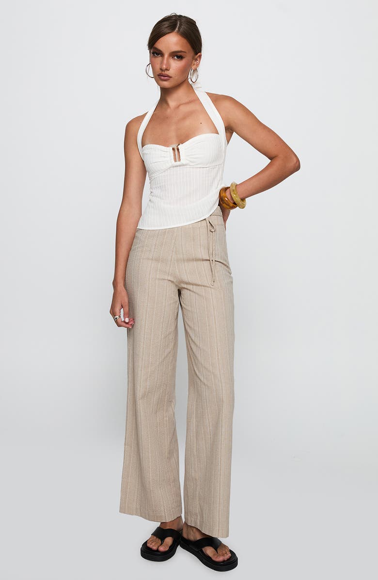 Princess Polly Rush Hours Tie Waist Flare Pants, Alternate, color, Beige