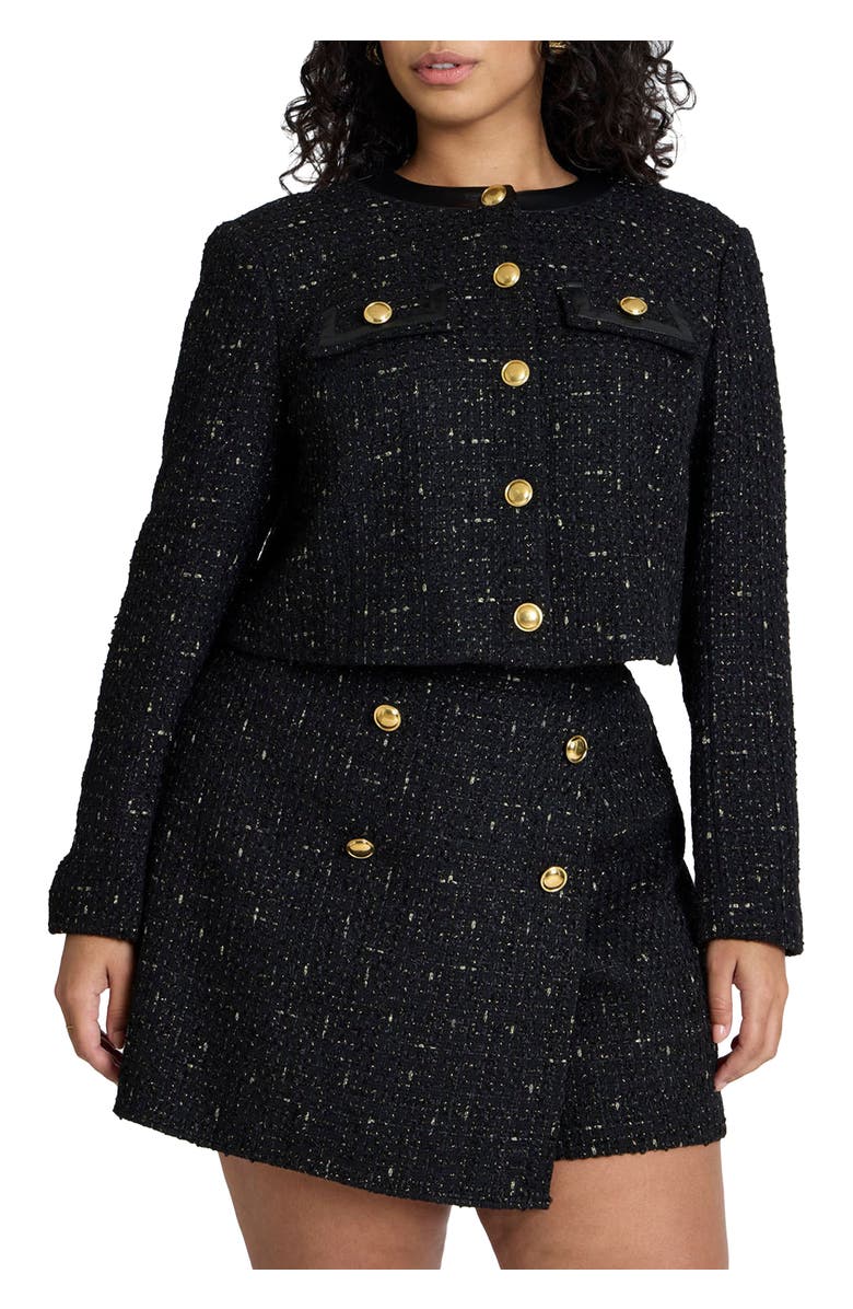 ELOQUII Cropped Tweed Jacket, Main, color, Black Onyx