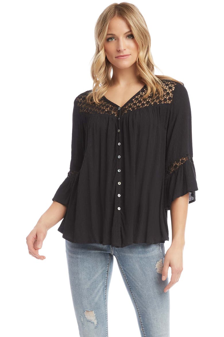 Lace Inset Blouse, Alternate, color, BLACK