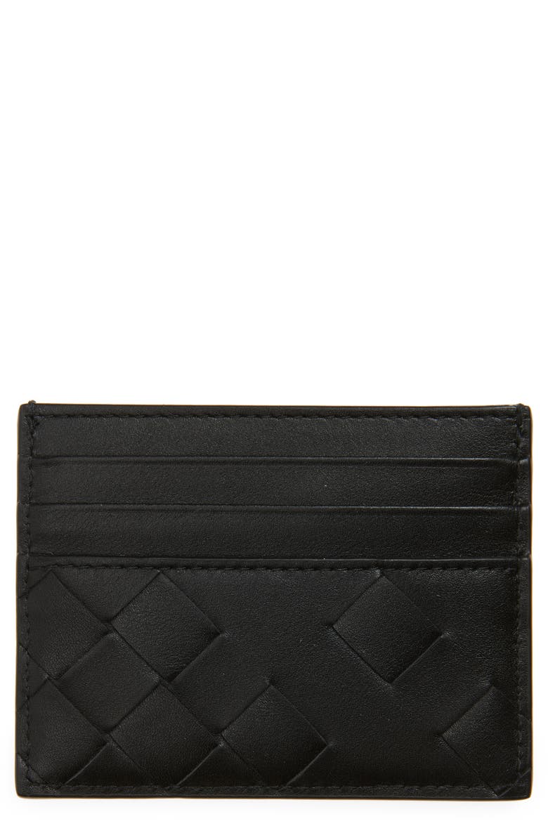 Bottega Veneta Intrecciato Leather Card Case, Main, color, 8803 Black/ Silver